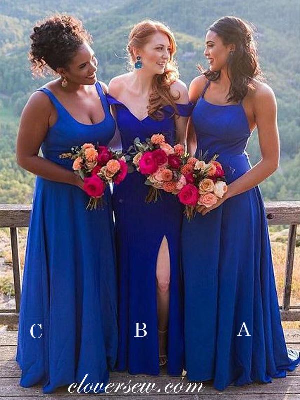 Royal Blue Mismatched A-line Fashion Long Bridesmaid Dresses, CB0114 Royal Blue Mismatched A-line Fashion Long Bridesmaid Dresses, CB0114