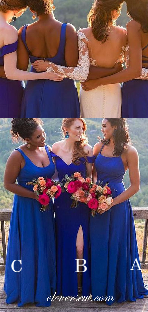 Royal Blue Mismatched A-line Fashion Long Bridesmaid Dresses, CB0114