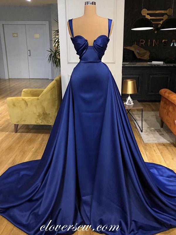 Royal Blue Satin Pleat Sweetheart Sheath With Puffy Train Prom Dresses clover sew Royal Blue Satin Pleat Sweetheart Sheath With Puffy Train Prom Dresses clover sew