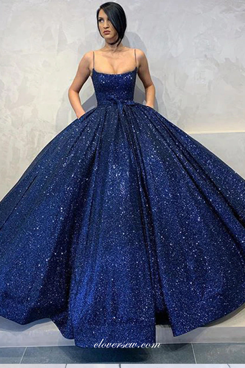 Royal Blue Sequined Tulle Ball Gown Princess Dresses, CP0768