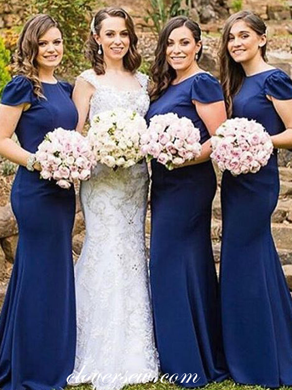 Royal Blue Jersey Cap Sleeves Mermaid Bridesmaid Dresses, CB0095 clover sew Royal Blue Jersey Cap Sleeves Mermaid Bridesmaid Dresses, CB0095 clover sew