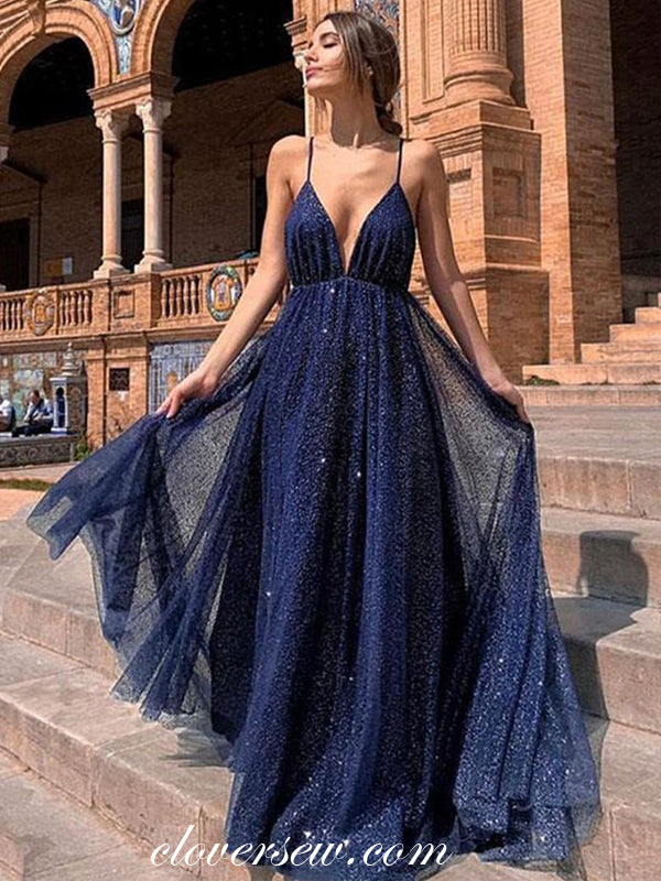 Royal Blue Sequin Spaghetti Strap Backless Shiny Prom Dresses, CP0023 clover sew Royal Blue Sequin Spaghetti Strap Backless Shiny Prom Dresses, CP0023 clover sew
