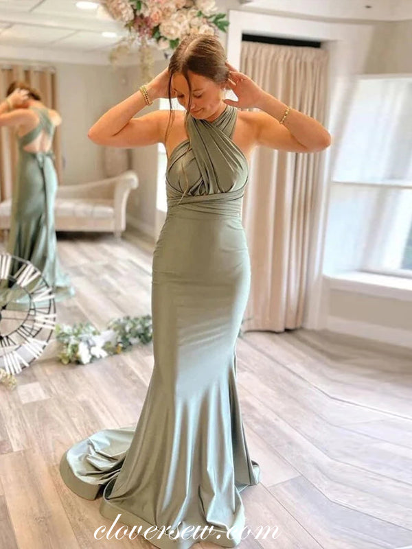 Sage Green Stylish Convertible Straps Mermaid Long Bridesmaid Dresses, clover sew Sage Green Stylish Convertible Straps Mermaid Long Bridesmaid Dresses, clover sew