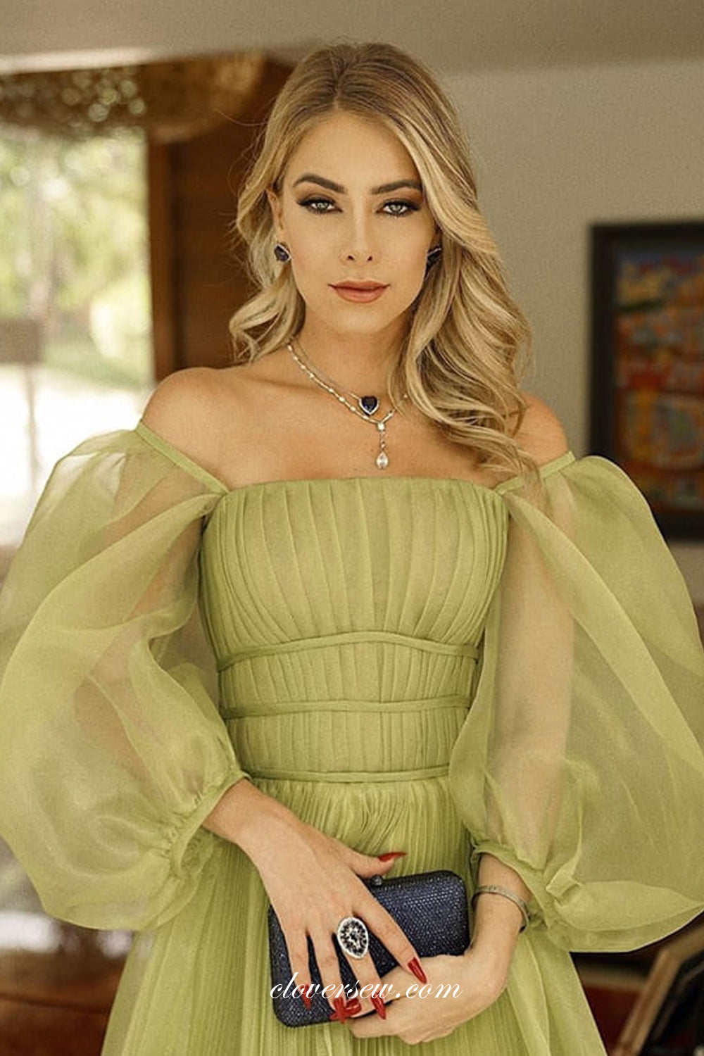 Long Lantern Sleeves Off The Shoulder Prom Dresses,CP0679