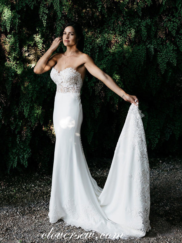 See Through Lace Top Sweetheart Strapless Mermaid With Train Wedding Dresses, CW0024 See Through Lace Top Sweetheart Strapless Mermaid With Train Wedding Dresses, CW0024
