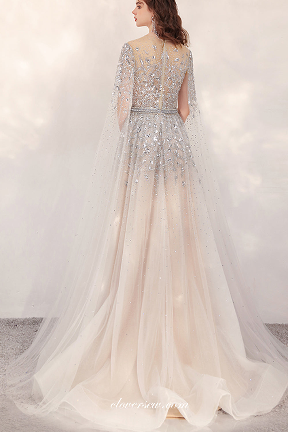 Sequined Bead Long Sleeves A-line Gorgeous Formal Dresses, CP0812