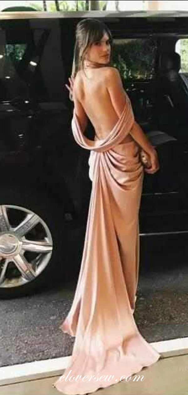 Sexy Halter Backless Sheath High Slit Evening Party Dresses,CP0649
