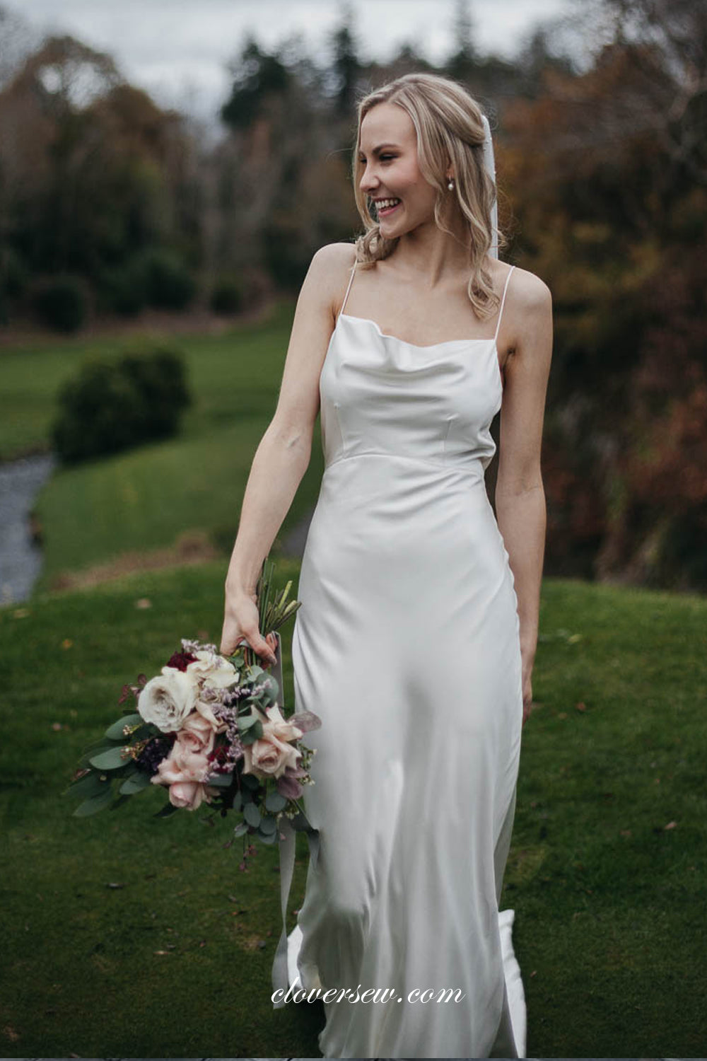 Sheath Spaghetti Strap Simple Elegant Wedding Dresses, CW0315