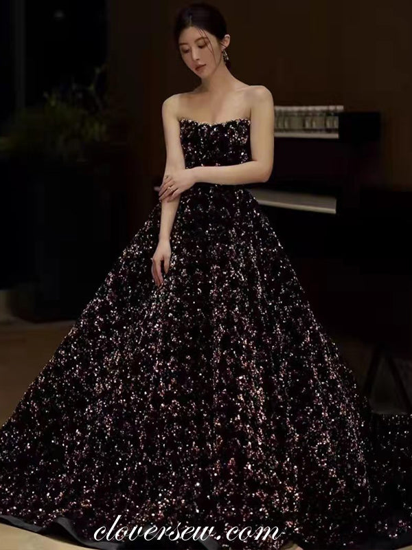 Shiny 3D Sequined Strapless Ball Gown Evening Dresses, CP0755