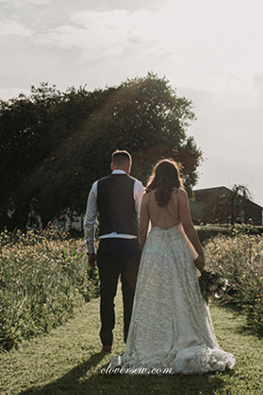 Shiny Glitter Tulle 3D Appliques Spaghetti Strap A-line Wedding Dresses, CW0324