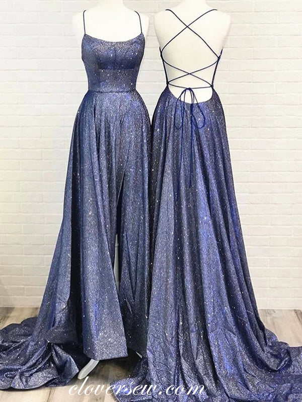 Shiny Navy Satin Spaghetti Strap Lace Up Back Column Prom Dresses,CP02 clover sew Shiny Navy Satin Spaghetti Strap Lace Up Back Column Prom Dresses,CP02 clover sew