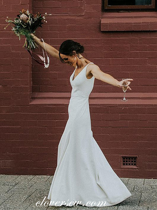 Simple Satin Sleeveless V-neck V-back A-line Wedding Dresses , CW0023 clover sew Simple Satin Sleeveless V-neck V-back A-line Wedding Dresses , CW0023 clover sew