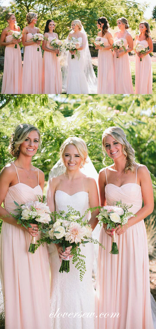 Soft Pink Chiffon Spaghetti Strap A-line long Bridesmaid Dresses, CB0039