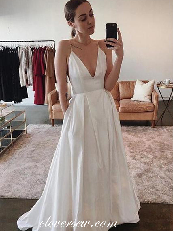 Spaghetti Starp V-neck A-line Satin Backless Wedding Dresses,CW0123 clover sew Spaghetti Starp V-neck A-line Satin Backless Wedding Dresses,CW0123 clover sew