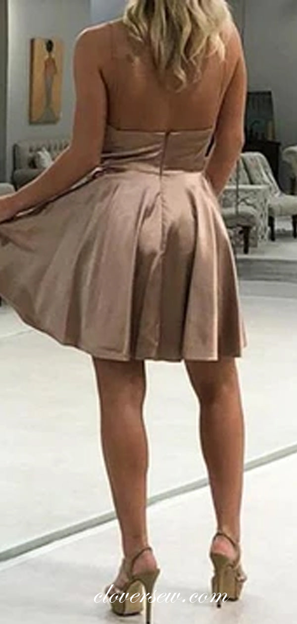 Spaghetti Strap V-neck A-line Satin Short Homecoming Dresses, CH0003