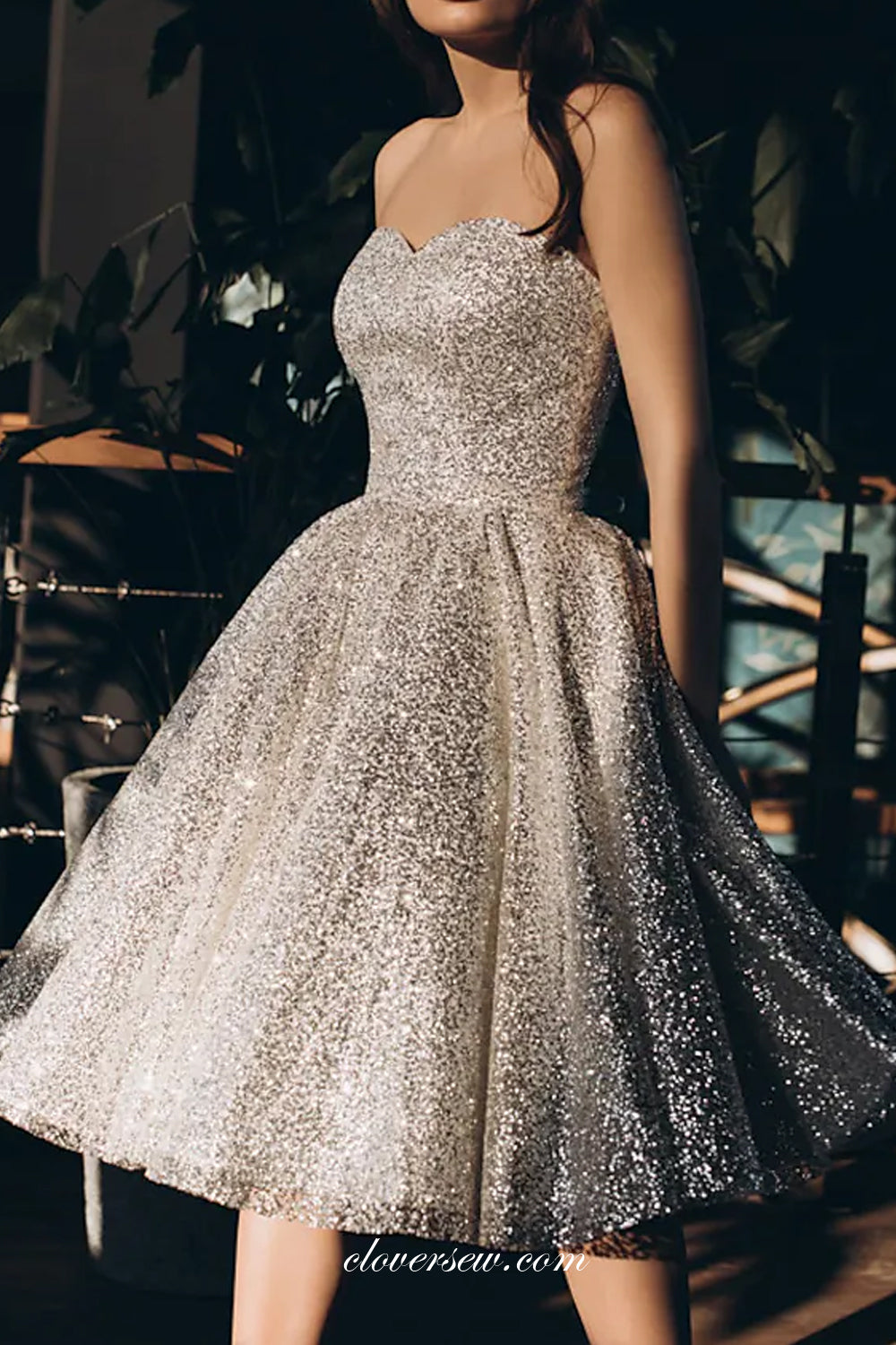 Sparkly Sequined Tulle Strapless Ball Gown Homecoming Dresses, CH0037