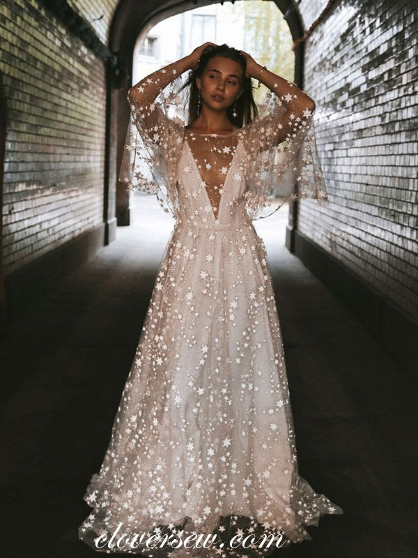 Sparkly Star Sequined Tullen Two Piece Beach Wedding Dresses, CW0301 clover sew Sparkly Star Sequined Tullen Two Piece Beach Wedding Dresses, CW0301 clover sew