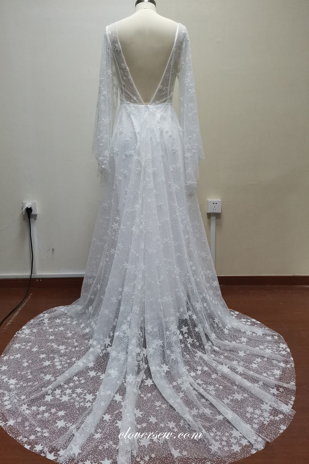 Sparkly Star Sequined Tullen Two Piece Beach Wedding Dresses, CW0301