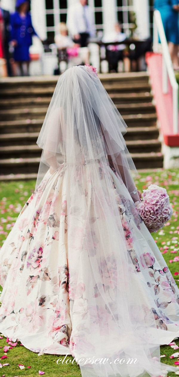Spring Floral Satin Strapless Ball Gown Wedding Dresses, CW0057