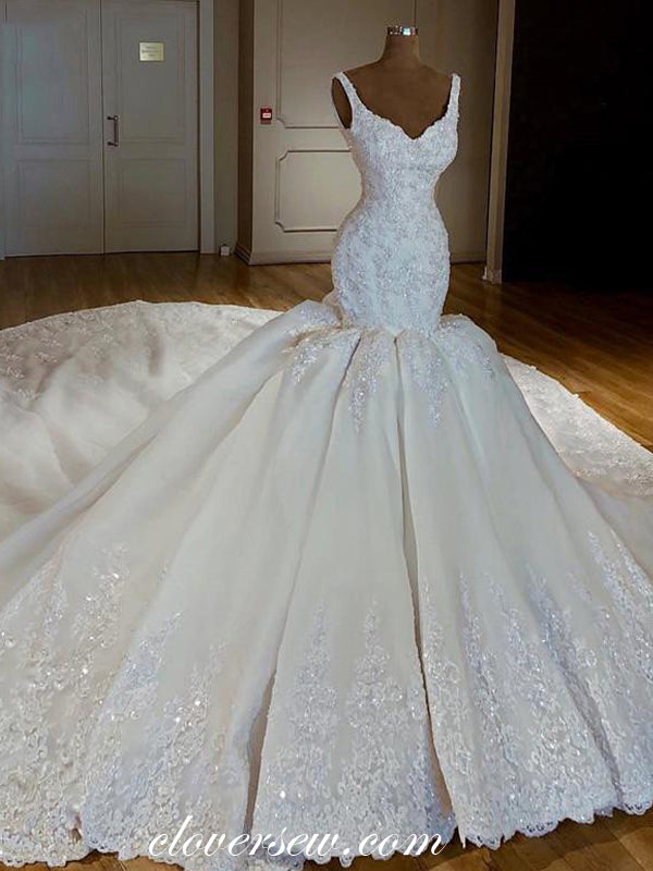 Stunning Beaded Lace Applique With Gorgeous Train Wedding Dresses, CW0 Stunning Beaded Lace Applique With Gorgeous Train Wedding Dresses, CW0