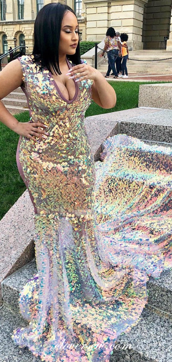 Stunning Sparkly Sequin Mermaid With Train Evening Dresses, CP0657