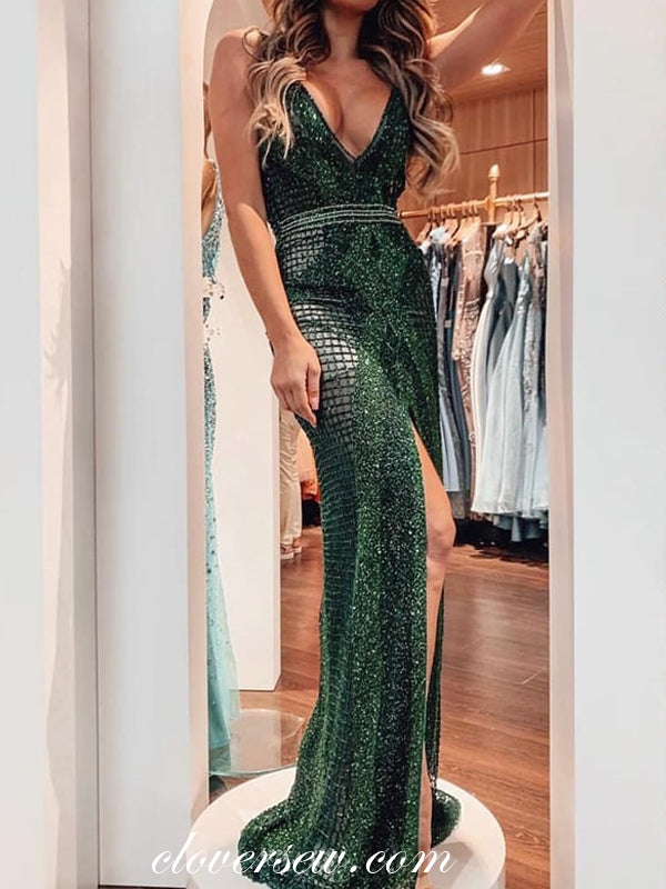 sequin sheath dress Stunning Teal Bead Sequin Sheath Fashion Formal Dresses, CP0675 US10 / As Pic