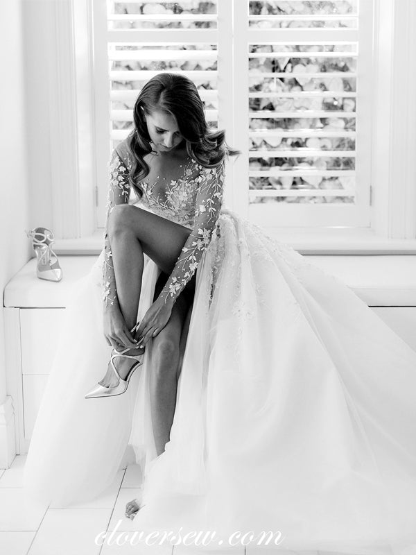 Stunning Beaded Lace Two Piece Long Sleeves Wedding Dresses, CW0009 clover sew Stunning Beaded Lace Two Piece Long Sleeves Wedding Dresses, CW0009 clover sew