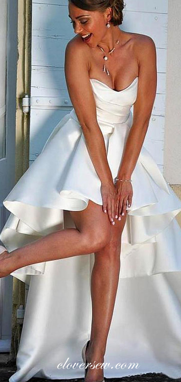 Sweetheart Strapless Satin High Low A-line Wedding Dresses,CW0144