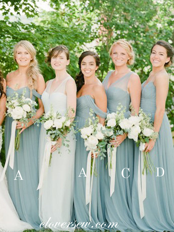 Tiffany Blue Tulle Mismatched A-line Long Bridesmaid Dresses, CB0037 Tiffany Blue Tulle Mismatched A-line Long Bridesmaid Dresses, CB0037
