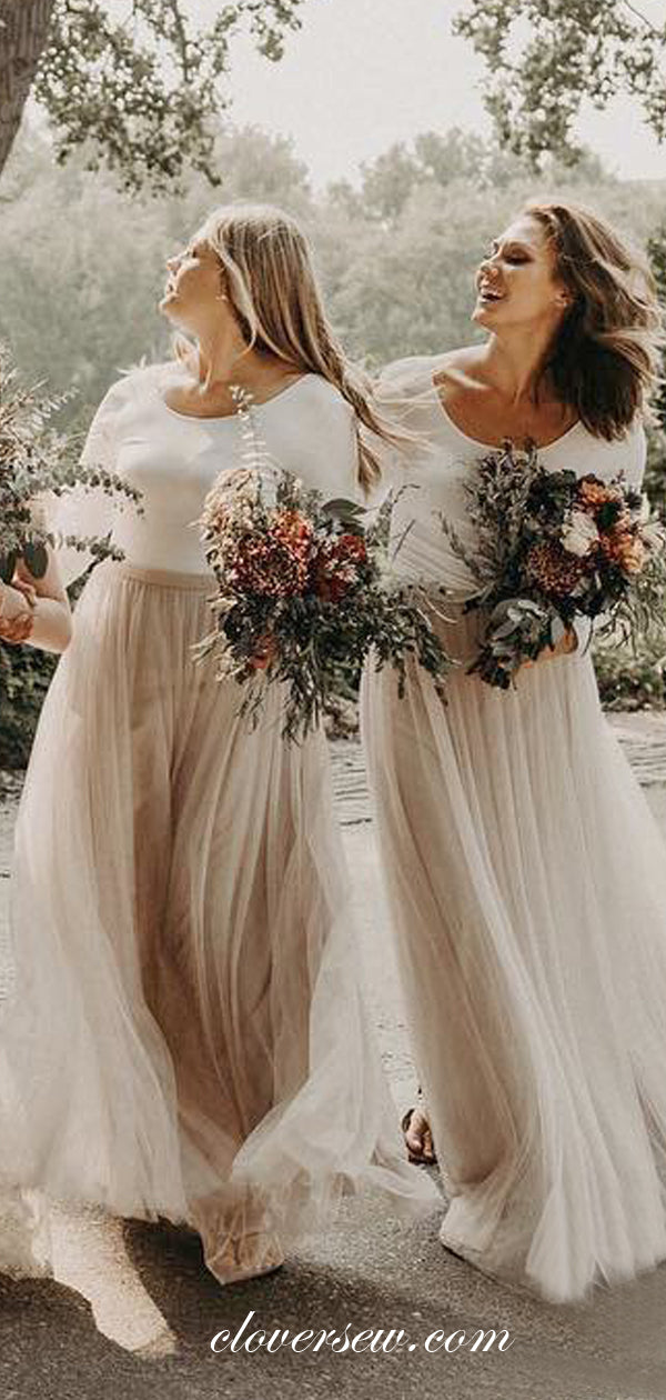 Two Piece Long Sleeves Tulle Popular Bridesmaid Dresses, CB0207