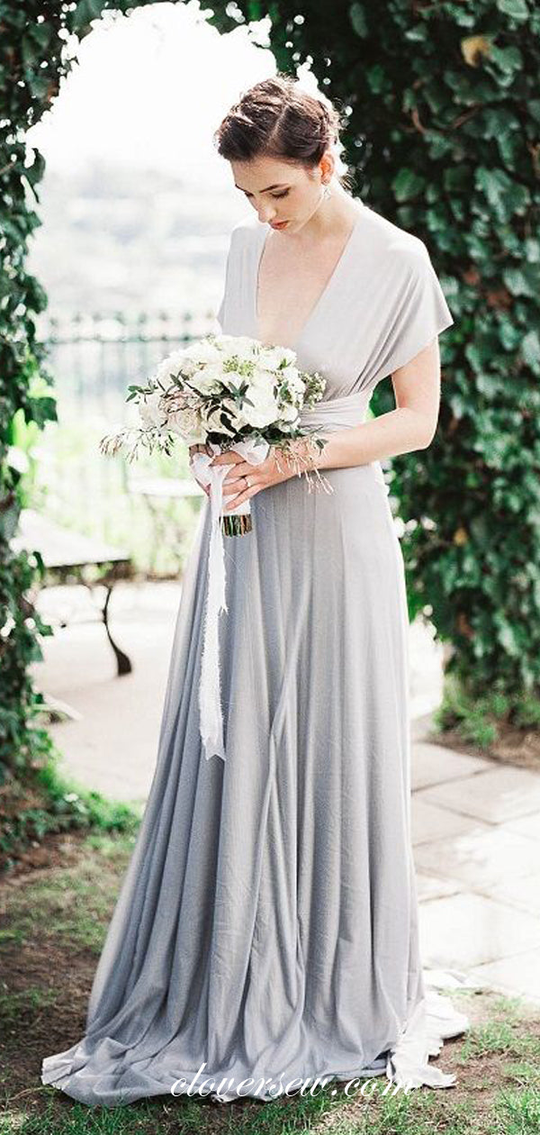 Unique Dusty Blue Chiffon Convertible Boho Beach Wedding Dresses,CW0164