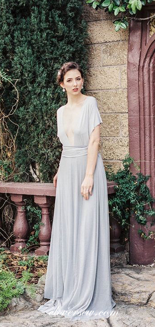 Unique Dusty Blue Chiffon Convertible Boho Beach Wedding Dresses,CW0164