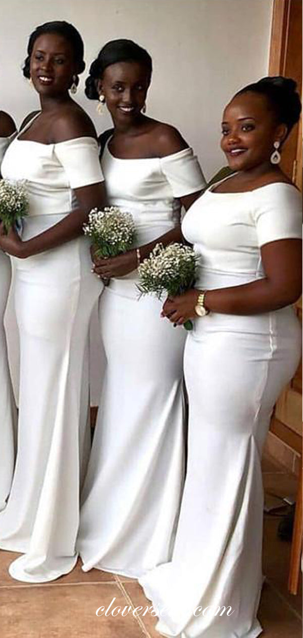 Unique One Sleeve Mermaid White Bridesmaid Dresses, CB0179
