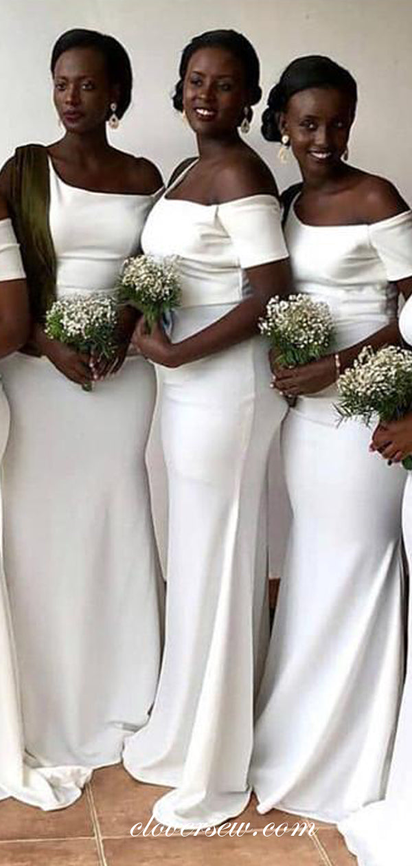 Unique One Sleeve Mermaid White Bridesmaid Dresses, CB0179
