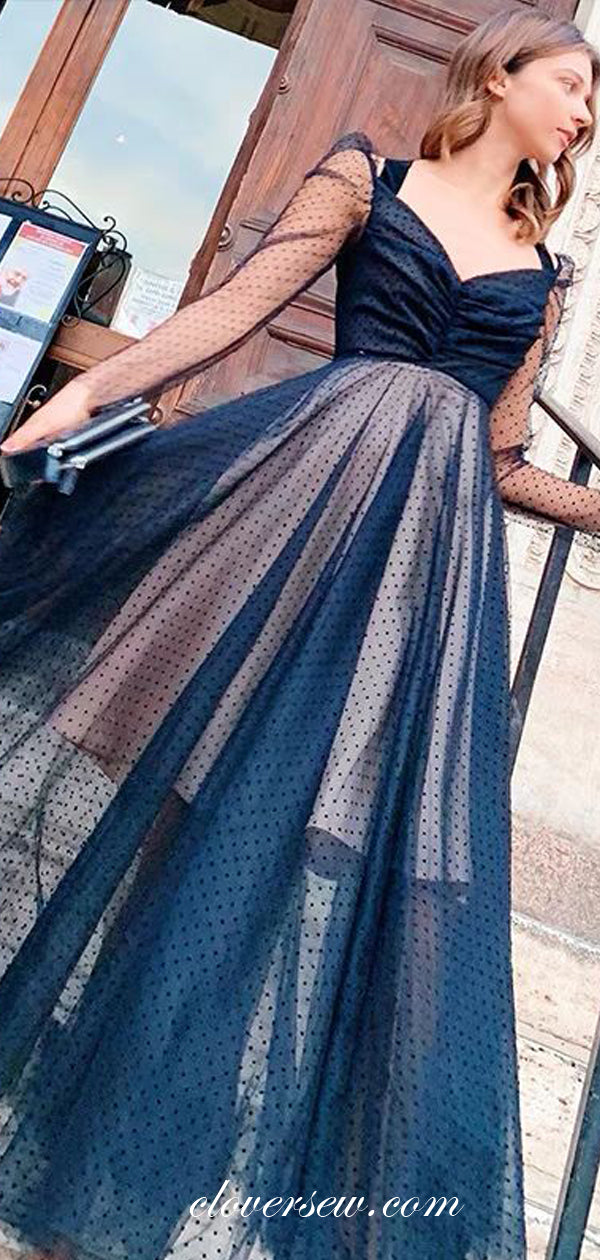 Unique Tulle Long Sleeves See Through A-line Prom Dresses, CP0506