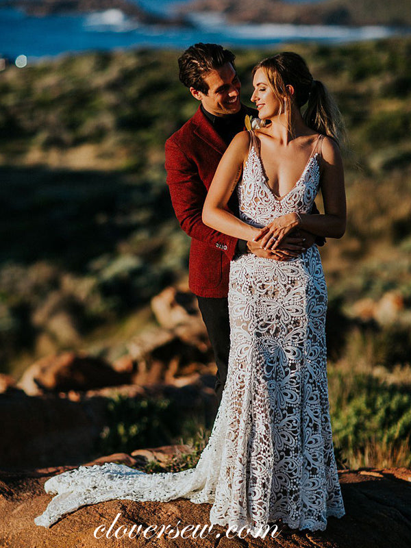 Unique 3D Butterfly Lace V-neck Column Wedding Dresses, CW0004 clover sew Unique 3D Butterfly Lace V-neck Column Wedding Dresses, CW0004 clover sew