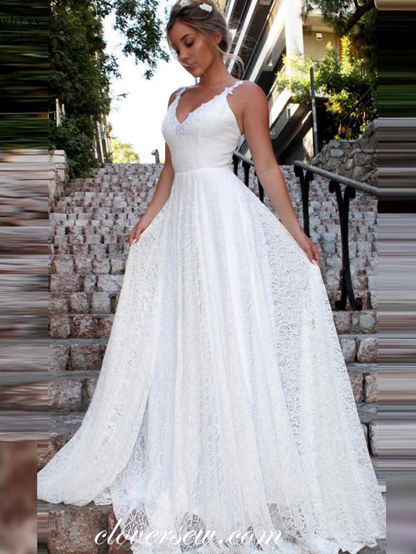 Vintage Lace Open Back A-line Beach Wedding Dresses, CW0180 clover sew Vintage Lace Open Back A-line Beach Wedding Dresses, CW0180 clover sew