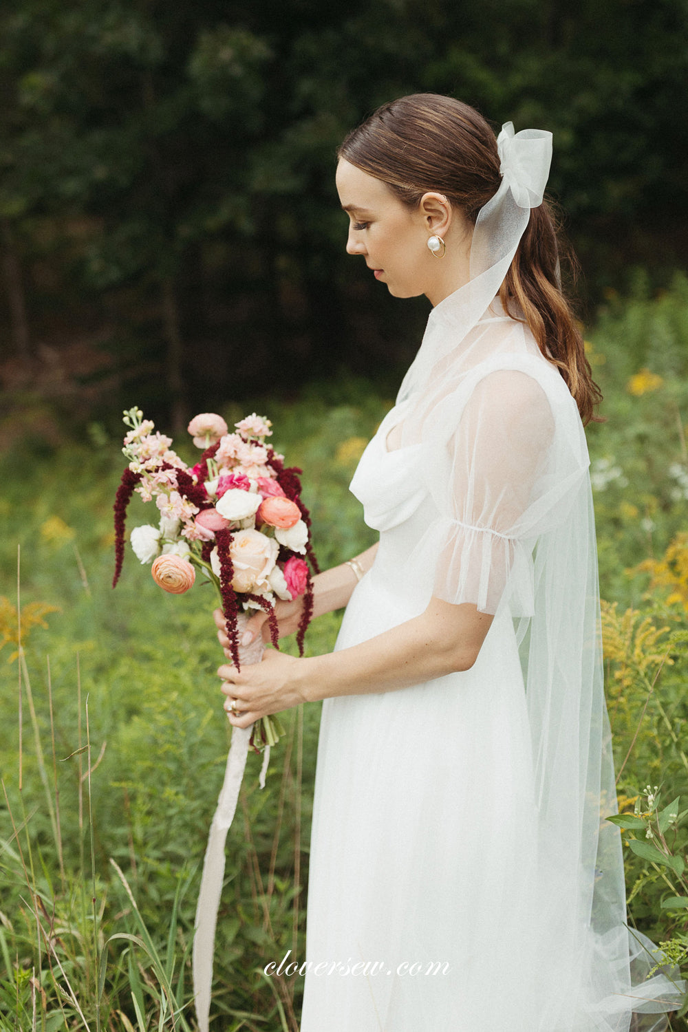 White Chiffon Spaghetti Strap Column Convertible Cloak Wedding Dresses, CW0321