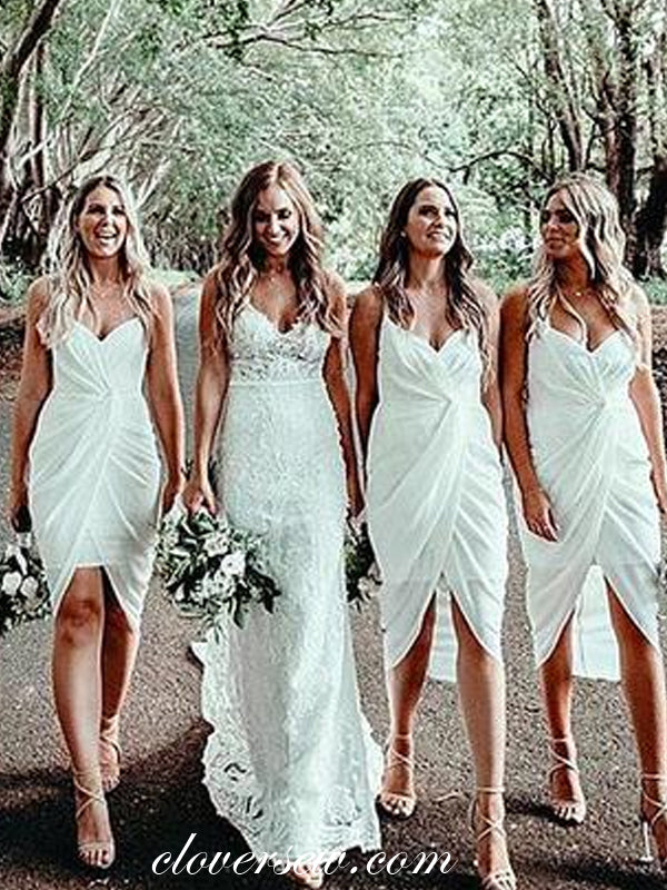 White Chiffon Spaghetti Strap Knee Length Short Bridesmaid Dresses,CB0119 White Chiffon Spaghetti Strap Knee Length Short Bridesmaid Dresses,CB0119