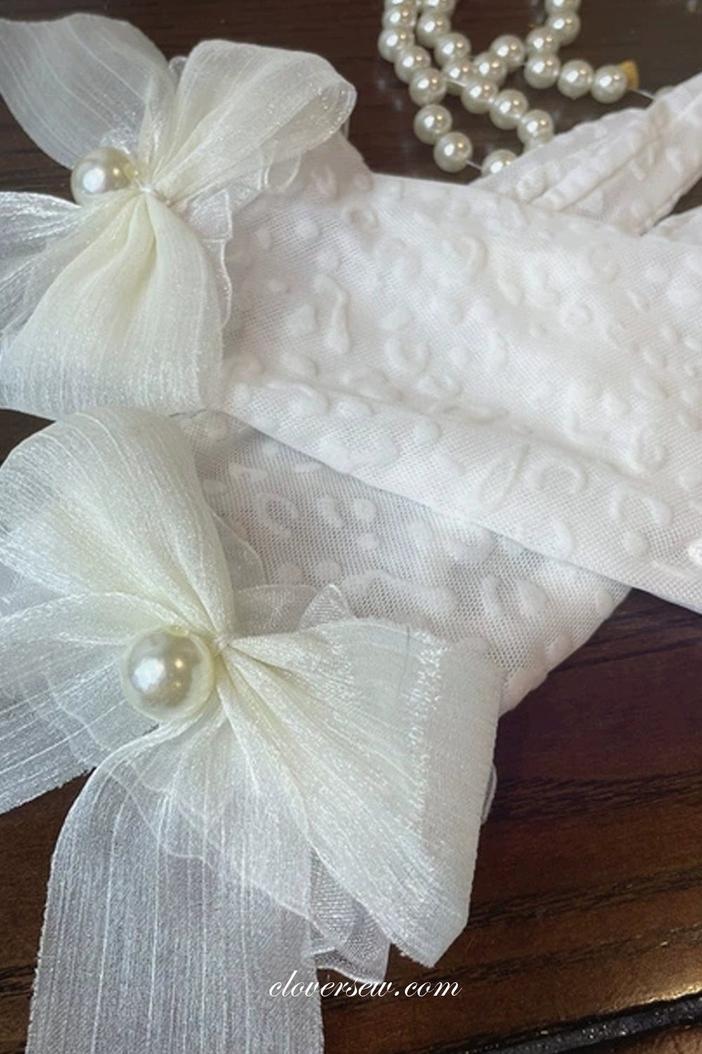 White Lace Gloves With Bowknot for Bridal Wedding Party, CG0007