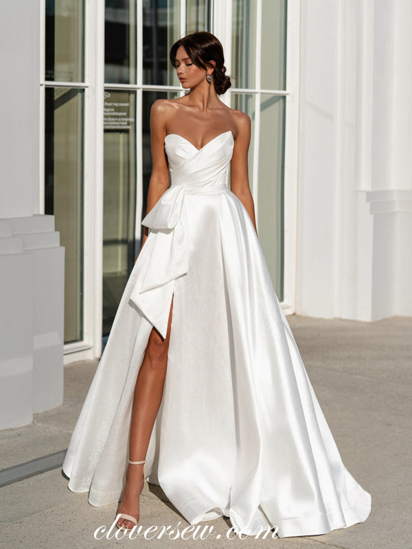 White Satin Strapless A-line Elegant Simple Wedding Dresses, CW0337 clover sew White Satin Strapless A-line Elegant Simple Wedding Dresses, CW0337 clover sew