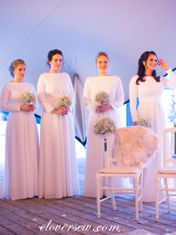 White Jersey Chiffon Long Sleeves A-line Long Bridesmaid Dresses, CB0004 White Jersey Chiffon Long Sleeves A-line Long Bridesmaid Dresses, CB0004