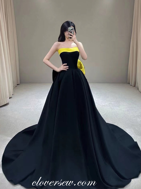 Yellow And Black Strapless With Bowknot Fashion Formal Dresses,CP0823 Yellow And Black Strapless With Bowknot Fashion Formal Dresses,CP0823