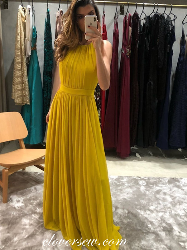 Yellow Chiffon Halter A-line Elegant Bridesmaid Dresses, CB0194 clover sew Yellow Chiffon Halter A-line Elegant Bridesmaid Dresses, CB0194 clover sew