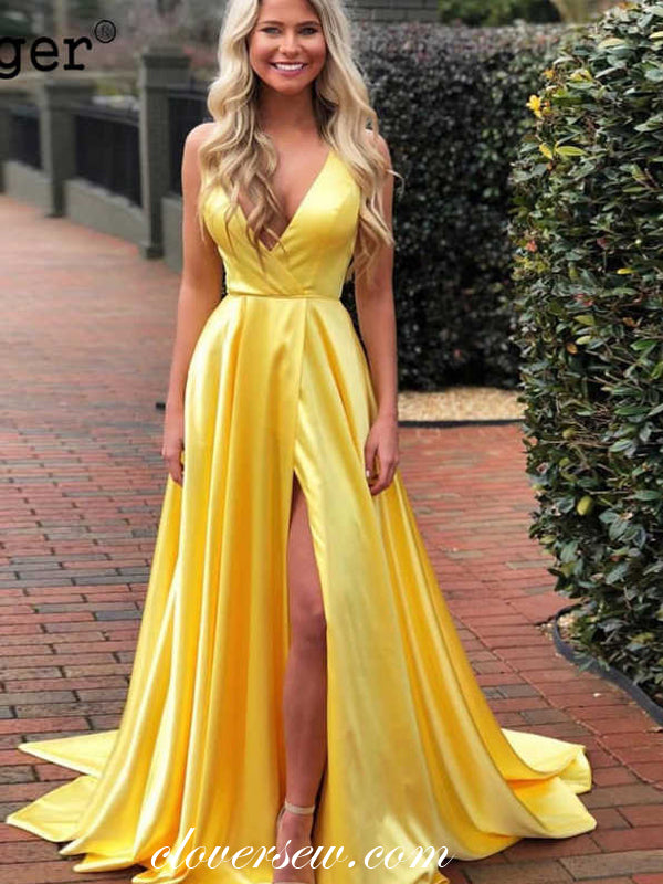 Yellow Elastic Satin Spaghetti Strap A-line Prom Dresses , CP0111 clover sew Yellow Elastic Satin Spaghetti Strap A-line Prom Dresses , CP0111 clover sew