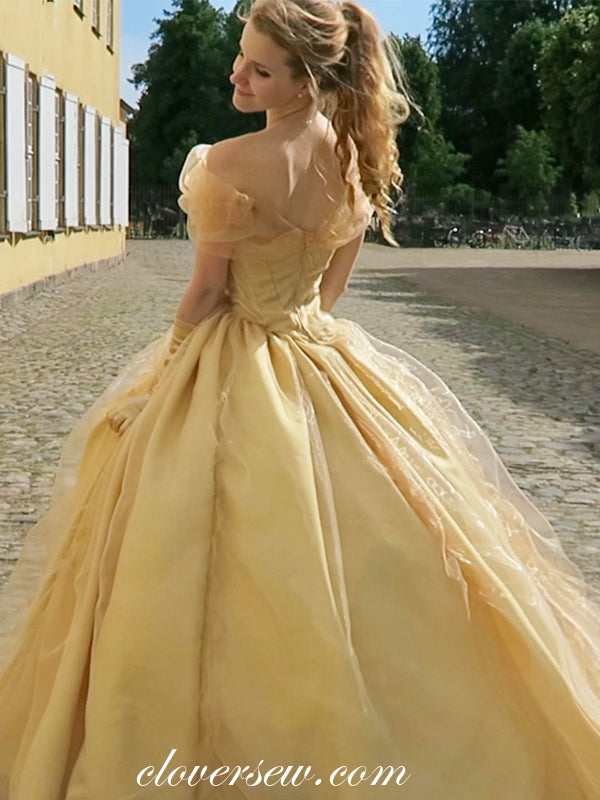 yellow ball gown prom dresses Yellow Organza Off The Shoulder Ball Gown Prom Dresses, CP0109 US10 / Custom Color(leaving a note)