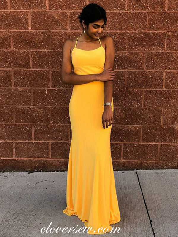 Yellow Spaghetti Strap Lace Up Backless Prom Dresses, CP0017 clover sew Yellow Spaghetti Strap Lace Up Backless Prom Dresses, CP0017 clover sew