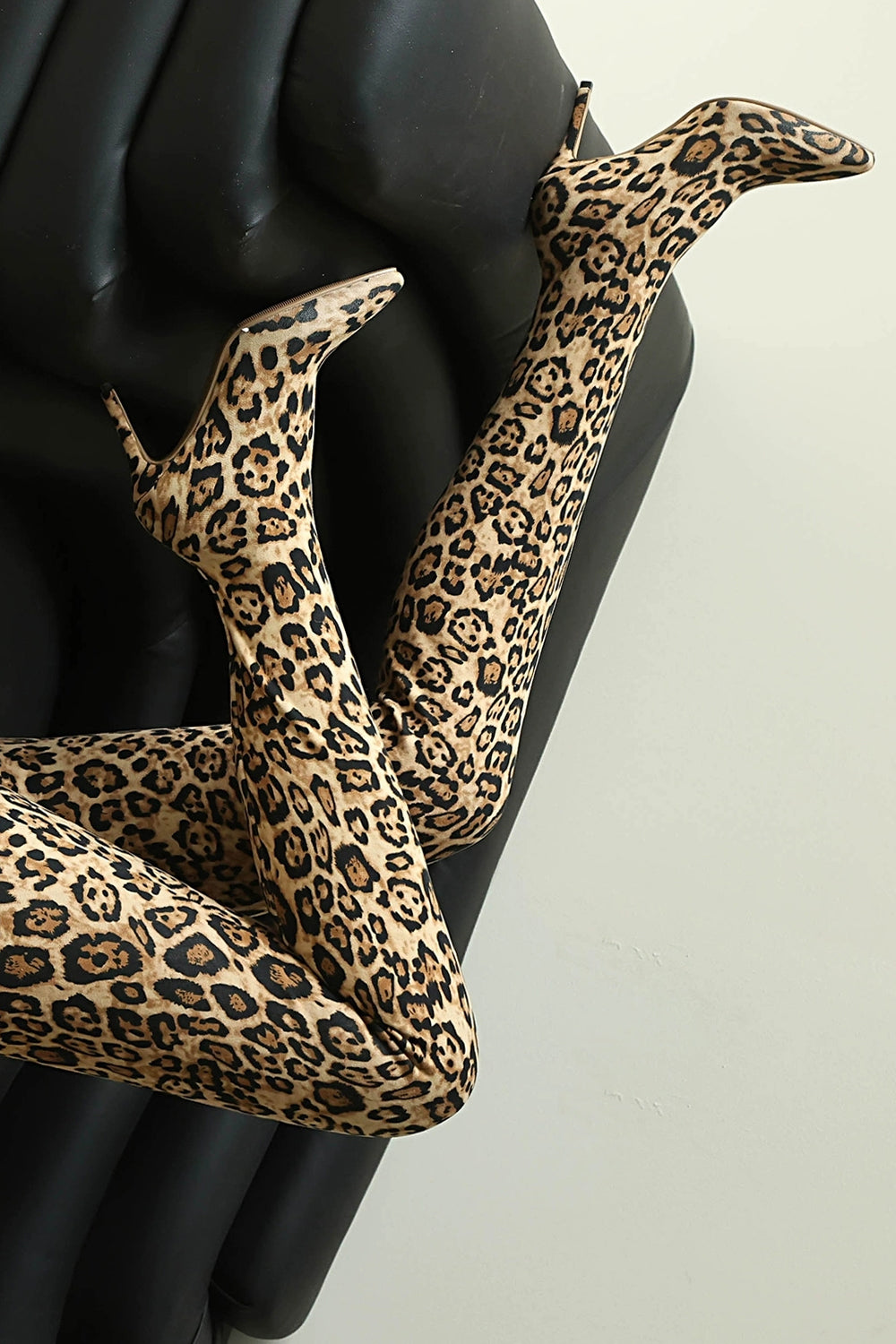 46 Plus Size Pointed-toe Stretch Stiletto Leopard Print Legging Boots