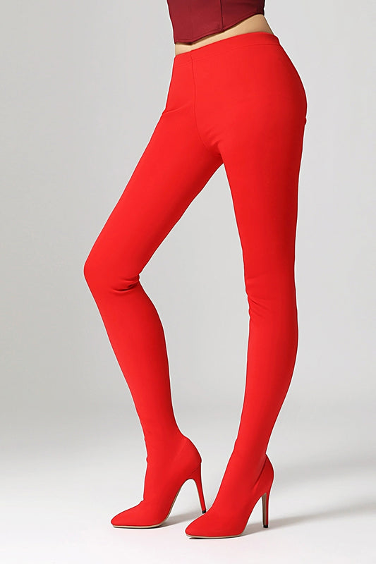 46 Plus Size Pointed-toe Stretch Stiletto Red Legging Boots