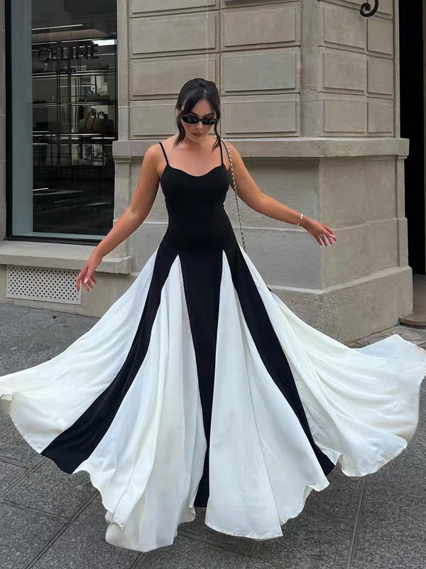 Black And White Charming A-line Spaghetti Strap Dresses, CP1061